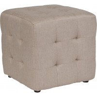 Flash Furniture QY-S02-B-GG Avendale Tufted Upholstered Ottoman Pouf in Beige Fabric 