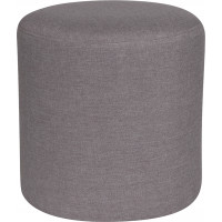 Flash Furniture QY-S10-5001-1-LGY-GG Barrington Upholstered Round Ottoman Pouf in Light Gray Fabric 