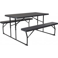 Flash Furniture RB-EBB-1470FD-GG Insta-Fold Charcoal Wood Grain Folding Picnic Table and Benches 