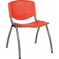 Flash Furniture RUT-F01A-OR-GG HERCULES Series 880 lb. Capacity Orange Plastic Stack Chair with Titanium Frame 