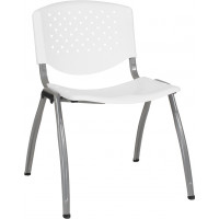 Flash Furniture RUT-F01A-WH-GG HERCULES Series 880 lb. Capacity White Plastic Stack Chair with Titanium Frame 