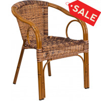 Flash Furniture SDA-AD632009D-1-GG Cadiz Series Burning Brown Rattan Restaurant Patio Chair with Dark Red Bamboo-Aluminum Frame 