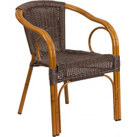 Flash Furniture SDA-AD632009D-2-GG Cadiz Series Dark Brown Rattan Restaurant Patio Chair with Red Bamboo-Aluminum Frame 