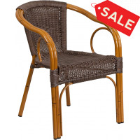 Flash Furniture SDA-AD632009D-2-GG Cadiz Series Dark Brown Rattan Restaurant Patio Chair with Red Bamboo-Aluminum Frame 