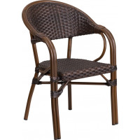 Flash Furniture SDA-AD642003R-2-GG Milano Series Dark Brown Rattan Restaurant Patio Chair with Red Bamboo-Aluminum Frame 