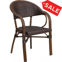 Flash Furniture SDA-AD642003R-2-GG Milano Series Dark Brown Rattan Restaurant Patio Chair with Red Bamboo-Aluminum Frame 