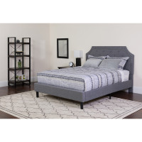 Flash Furniture SL-BK4-Q-LG-GG Brighton Queen Size Tufted Upholstered Platform Bed in Light Gray Fabric 