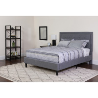 Flash Furniture SL-BK5-Q-LG-GG Roxbury Queen Size Tufted Upholstered Platform Bed in Light Gray Fabric 