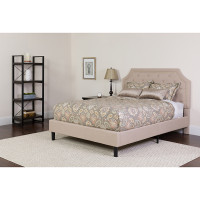 Flash Furniture SL-BM-1-GG Brighton Twin Size Tufted Upholstered Platform Bed in Beige Fabric with Pocket Spring Mattress 