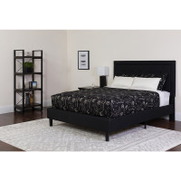 Flash Furniture SL-BM-23-GG Roxbury Queen Size Tufted Upholstered Platform Bed in Black Fabric with Pocket Spring Mattress 