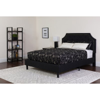 Flash Furniture SL-BM-7-GG Brighton Queen Size Tufted Upholstered Platform Bed in Black Fabric with Pocket Spring Mattress 