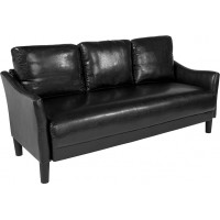Flash Furniture SL-SF915-3-BLK-GG Asti Upholstered Sofa in Black Leather 