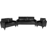 Flash Furniture SL-SF919-SET-BLK-GG Candler Park 3 Piece Upholstered Set in Black Leather 