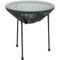 Flash Furniture TLH-094T-BLACK-GG Valencia Oval Comfort Series Take Ten Black Rattan Table with Glass Top 