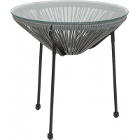 Flash Furniture TLH-094T-GREY-GG Valencia Oval Comfort Series Take Ten Grey Rattan Table with Glass Top 