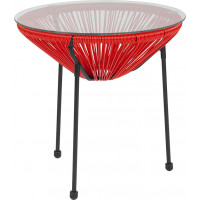 Flash Furniture TLH-094T-RED-GG Valencia Oval Comfort Series Take Ten Red Rattan Table with Glass Top 