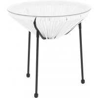 Flash Furniture TLH-094T-WHITE-GG Valencia Oval Comfort Series Take Ten White Rattan Table with Glass Top 