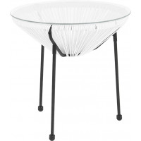 Flash Furniture TLH-094T-WHITE-GG Valencia Oval Comfort Series Take Ten White Rattan Table with Glass Top 