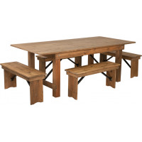 Flash Furniture XA-FARM-1-GG HERCULES Series 7' x 40'' Antique Rustic Folding Farm Table and Four Bench Set 