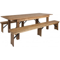 Flash Furniture XA-FARM-4-GG HERCULES Series 8' x 40'' Antique Rustic Folding Farm Table and Two Bench Set 