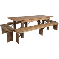 Flash Furniture XA-FARM-5-GG HERCULES Series 8' x 40'' Antique Rustic Folding Farm Table and Four Bench Set 