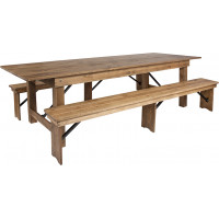 Flash Furniture XA-FARM-6-GG HERCULES Series 9' x 40'' Antique Rustic Folding Farm Table and Two Bench Set 