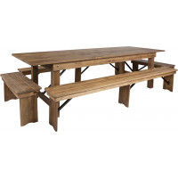 Flash Furniture XA-FARM-7-GG HERCULES Series 9' x 40'' Antique Rustic Folding Farm Table and Four Bench Set 