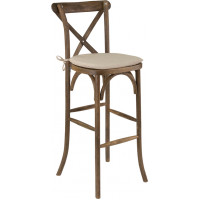 Flash Furniture XA-X-BAR-GO-BC-GG HERCULES Series Dark Antique Wood Cross Back Barstool with Cushion 