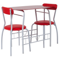 Flash Furniture XM-JM-A0278-1-2-RD-GG Sutton 3 Piece Space-Saver Bistro Set with Red Glass Top Table and Red Vinyl Padded Chairs 