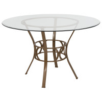 Flash Furniture XU-TBG-1-GG Carlisle 48'' Round Glass Dining Table with Matte Gold Metal Frame 