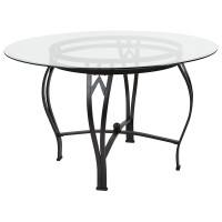 Flash Furniture XU-TBG-10-GG Syracuse 48'' Round Glass Dining Table with Black Metal Frame 