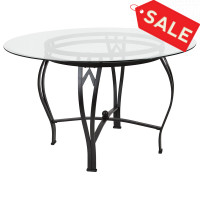 Flash Furniture XU-TBG-10-GG Syracuse 48'' Round Glass Dining Table with Black Metal Frame 