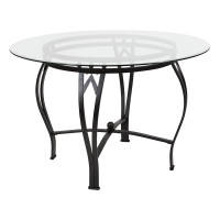 Flash Furniture XU-TBG-11-GG Syracuse 45'' Round Glass Dining Table with Black Metal Frame 
