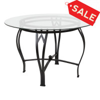Flash Furniture XU-TBG-11-GG Syracuse 45'' Round Glass Dining Table with Black Metal Frame 