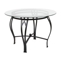 Flash Furniture XU-TBG-12-GG Syracuse 42'' Round Glass Dining Table with Black Metal Frame 
