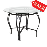 Flash Furniture XU-TBG-12-GG Syracuse 42'' Round Glass Dining Table with Black Metal Frame 