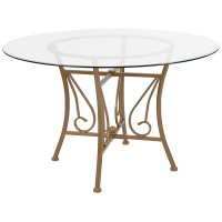 Flash Furniture XU-TBG-13-GG Princeton 48'' Round Glass Dining Table with Matte Gold Metal Frame 
