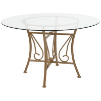 Flash Furniture XU-TBG-13-GG Princeton 48'' Round Glass Dining Table with Matte Gold Metal Frame 