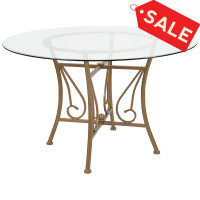 Flash Furniture XU-TBG-13-GG Princeton 48'' Round Glass Dining Table with Matte Gold Metal Frame 