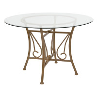 Flash Furniture XU-TBG-14-GG Princeton 45'' Round Glass Dining Table with Matte Gold Metal Frame 