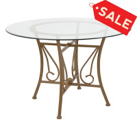 Flash Furniture XU-TBG-14-GG Princeton 45'' Round Glass Dining Table with Matte Gold Metal Frame 