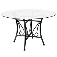 Flash Furniture XU-TBG-16-GG Princeton 48'' Round Glass Dining Table with Black Metal Frame 