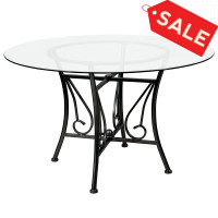 Flash Furniture XU-TBG-16-GG Princeton 48'' Round Glass Dining Table with Black Metal Frame 