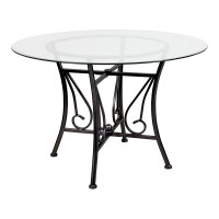 Flash Furniture XU-TBG-17-GG Princeton 45'' Round Glass Dining Table with Black Metal Frame 