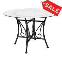 Flash Furniture XU-TBG-17-GG Princeton 45'' Round Glass Dining Table with Black Metal Frame 