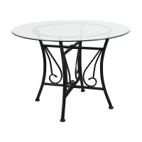 Flash Furniture XU-TBG-18-GG Princeton 42'' Round Glass Dining Table with Black Metal Frame 