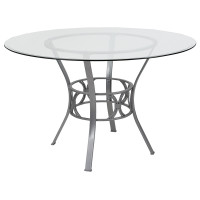 Flash Furniture XU-TBG-19-GG Carlisle 48'' Round Glass Dining Table with Silver Metal Frame 