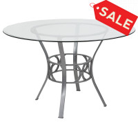 Flash Furniture XU-TBG-19-GG Carlisle 48'' Round Glass Dining Table with Silver Metal Frame 