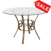 Flash Furniture XU-TBG-2-GG Carlisle 45'' Round Glass Dining Table with Matte Gold Metal Frame 
