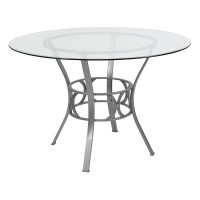 Flash Furniture XU-TBG-20-GG Carlisle 45'' Round Glass Dining Table with Silver Metal Frame 